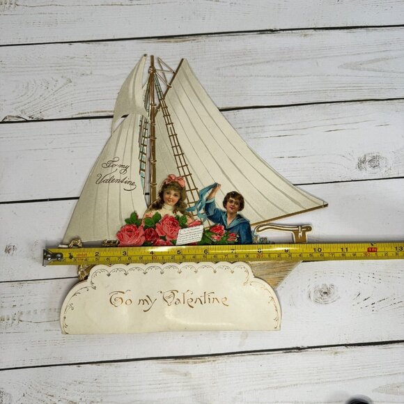 Vintage 1930's To my Valentine Victorian 3D Sailboat Pop Card Couple Celebration - Picture 8 of 9
